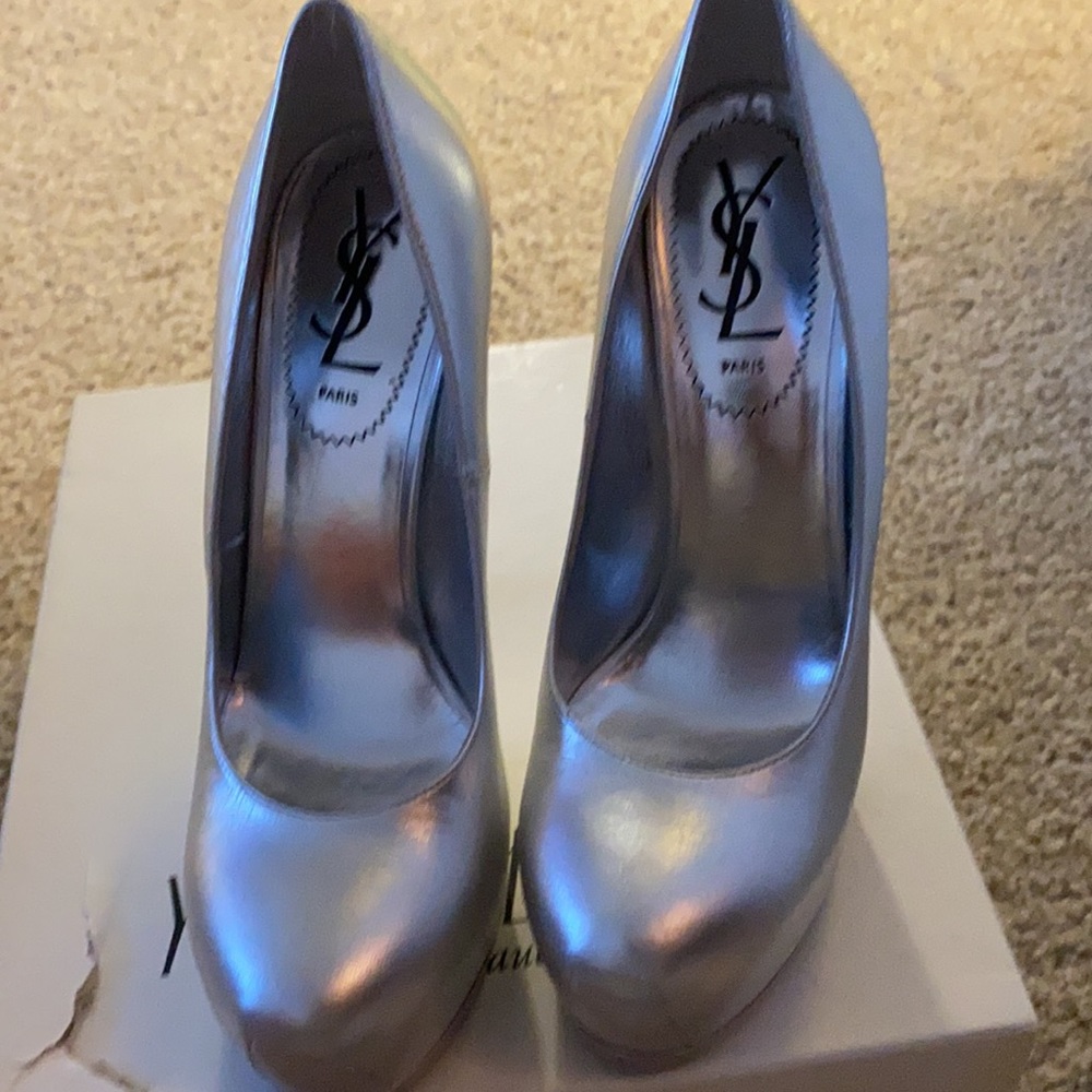 Yves Saint Laurent silver heels